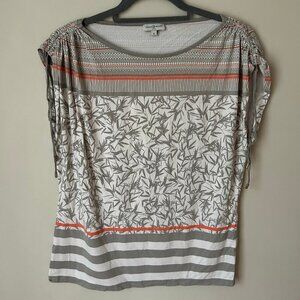 Un Jour Allieurs Paris Sleeveless Pattern Grey Sleeve Tie Ruched Top Size 3